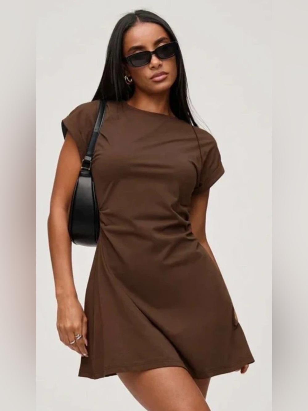 Brown Short Sleeve A-Line Women's Dress